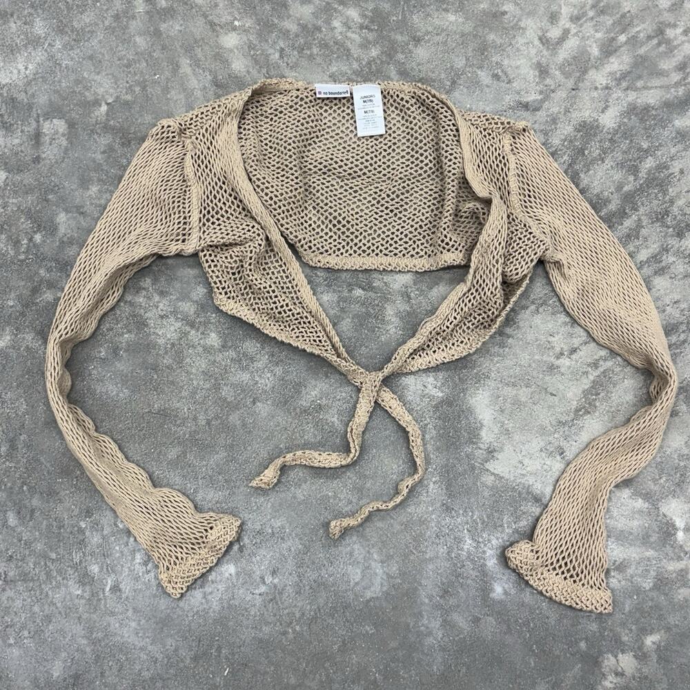 No Boundaries Juniors M 7/9 Lace Crochet Tie Front Crop Long Sleeve Cardigan - Picture 3 of 6